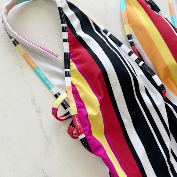 Express Multi-Color Stripe One Piece Swimsuit Sz M - Picture 4 of 7